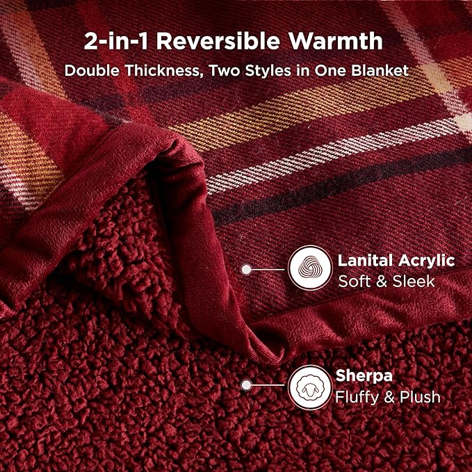 Sophia & William Throw Blanket for Couch Sofa(50x60 Inches) - Reversible Fluffy Soft Blanket, Gifts for Women, Red