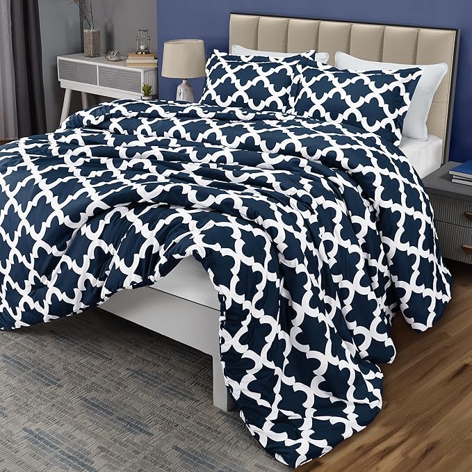 Printed Comforter Set (Queen, Navy) with 2 Pillow Shams - Luxurious Soft Brushed Microfiber - Goose Down Alternative Comforter by Utopia Bedding
