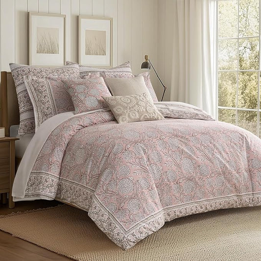 Levtex Home Adare Blush Reversible King/Cal King Comforter Set (106x94in) with 2 Pillow Shams (36x20in) - Floral Bedding - Blush and White - 100% Cotton King Size Comforter Set - Soft, Pre-Washed