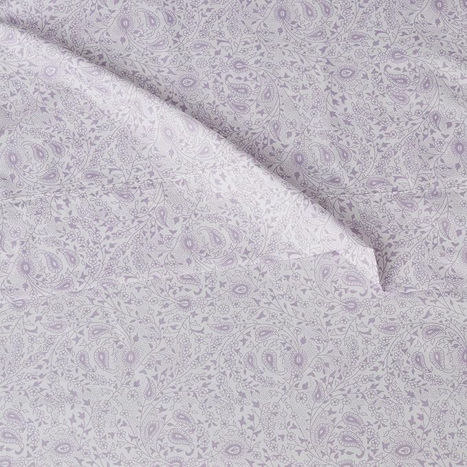 Amazon Basics Lightweight Super Soft Easy Care Microfiber 4-Piece Bed Sheet Set with 14-Inch Deep Pockets, Queen, Lavender Paisley, Printed
