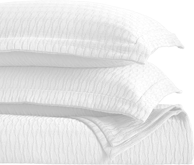 Superior 3 Piece Cotton Bedspread Set, Home Bed Decor, Decorative Bed Spread, 2 Pillow Shams, Medium Weight Blanket, Matelasse Coverlet, Bedding Essentials, Calvert Collection, Full, White