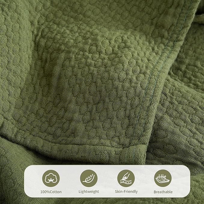 Premium 100% Cotton Blanket – All-Season Soft Breathable Bed Blanket for Queen Size – Lightweight Stylish Textured Throw for Bed– Giftable Cozy Bedding