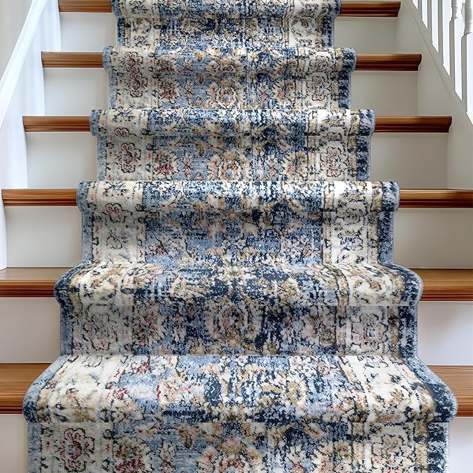 Well Woven Custom Size Runner - Elysium Midnight Blue Vintage Panel Rug 27 Inch Wide x 16 Feet Long (27"x 16' Runner) | heritage-inspired, soft & durable, easy to clean rug for hallway, stairs, entry