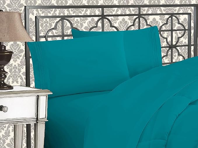 Elegant Comfort 1500 Premier Wrinkle & Fade Resistant Hotel Quality Ultra Soft Luxurious 4-Piece Bed Sheet Set with Deep Pockets, King Turquoise