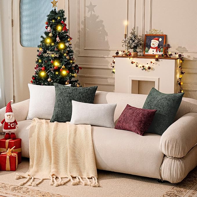 a moment Christmas White Chenille Throw Pillow Covers 12x20 Inch Pack of 2 Modern Decorative Throw Pillow Covers Farmhouse Cross Throw Pillowcases Home Decor for Sofa Bedroom Living Room Spring