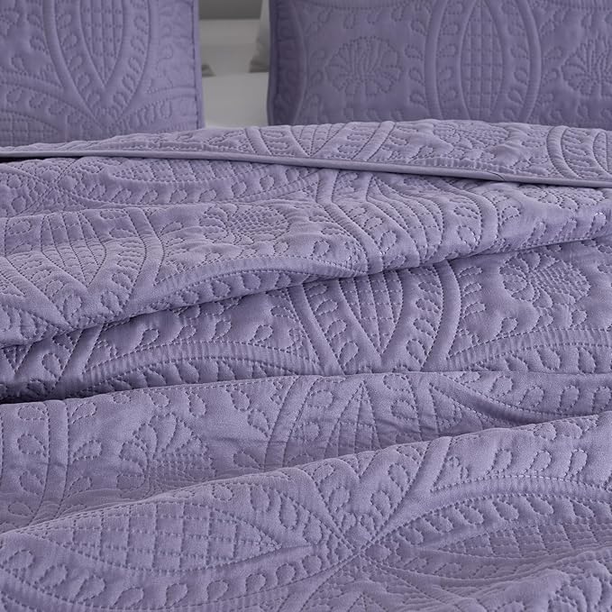 Chezmoi Collection Austin King Oversized Bedspread Set, 3-Piece Pinsonic Quilted Lightweight Microfiber Bedspread Coverlet, Dusty Purple