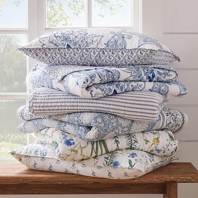 Levtex Home Adare Blue Reversible King/Cal King Quilt Set (106x92in) with 2 Pillow Shams (36x20in) - Floral Bedding - Blue White - Cotton King Size Quilt Bedding Set - Lightweight, Soft, Pre-Washed