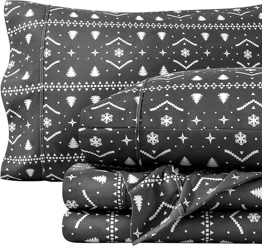 Bare Home Queen - Christmas Sheet Set - Luxury 1800 Ultra - Double Brushed Soft Microfiber - Deep Pockets - Easy Fit - 4 Piece Set - Holiday Bed Sheets (Queen, Winter Alpine)