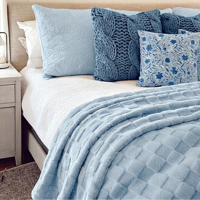 Bedsure GentleSoft Light Blue Throw Blanket for Couch - Checkered Fleece Blankets Gifts for Women Men Girls, Cute Soft Cozy Throw for Bedroom Home Decor Gifts, 50x60 Inches