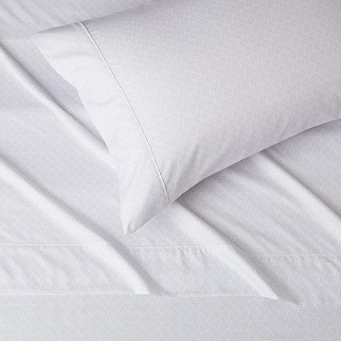 Amazon Basics Lightweight Super Soft Easy Care Wrinkle Free Microfiber 3 Piece Bed Sheet Set with 14-Inch Deep Pockets,Twin,Gray Crosshatch,Printed,Kids,Men & Women Bedding,(Pack of 10)
