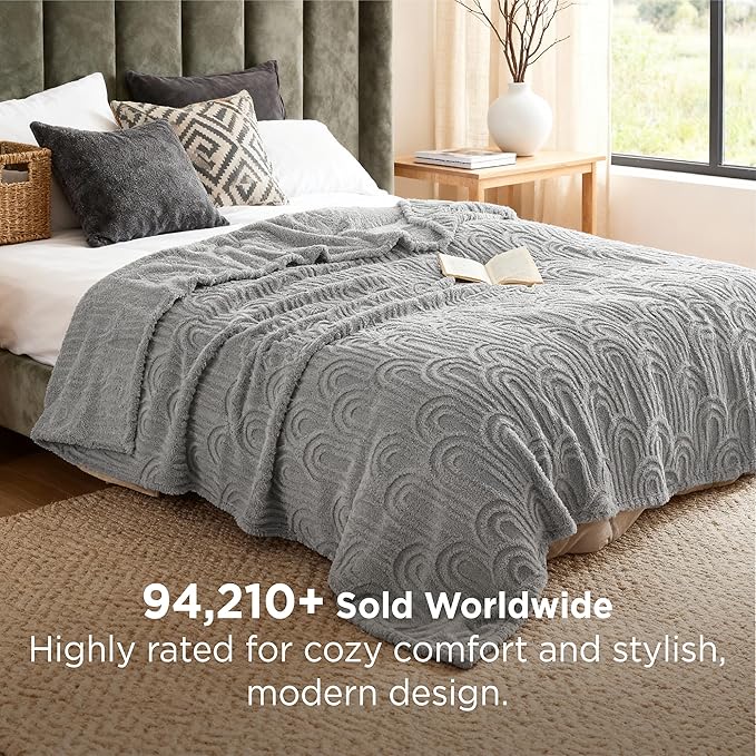 Bedsure GentleSoft Fleece Blanket Queen Size for Bed - Super Soft & Cozy, Fluffy Blankets for Women & Girls, Ideal for Sofa & Couch, Light Grey, 90x90 Inches