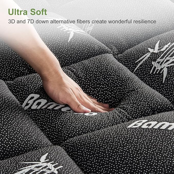 California King Size Mattress Topper Viscose Derived from Bamboo, Soft Thick Pillow Top Mattress Pad for Back Pain, Cooling Mattress Protector with 8-21 Inch Deep Pocket, Dark Grey
