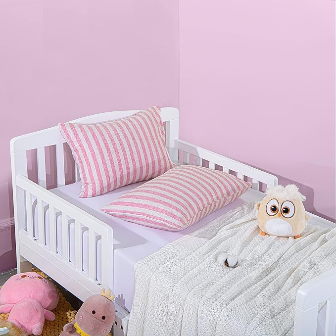 NTBAY Organic Cotton Toddler Pillowcases - Super Soft & Breathable Jersey Cotton Toddler Pillow Cases, 13”x18” Pillow Cases with Envelope Closure, Pink Stripe