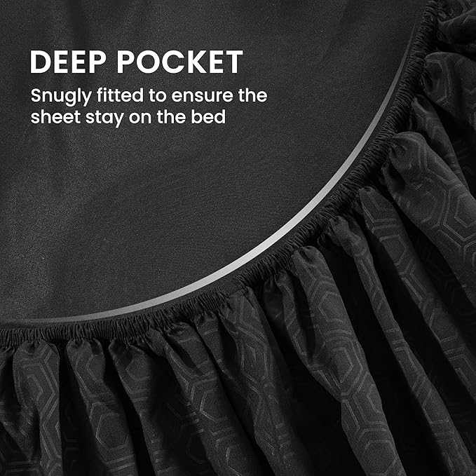 SLEEP ZONE Luxury Embossed Twin Bed Sheets Set for Kids, Black Honeycomb Pattern Sheet & Pillowcase Sets 3 Piece - Super Soft, Wrinkle Free, Fade Resistant, Deep Pocket 16" (Black, Twin)