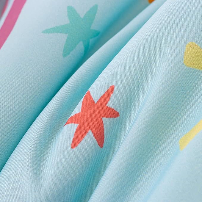 Btargot Lightweight Soft 3 Piece Rainbow Comforter Set with 2 Pillow Covers, Cartoon Love Hearts Suns and Stars Bedding Set for Girls Boys Kids, Full Light Blue