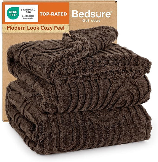 Bedsure GentleSoft Fleece Blanket Queen Size for Bed - Super Soft & Cozy, Fluffy Blankets for Women & Girls, Ideal for Sofa & Couch, Dark Brown, 90x90 Inches