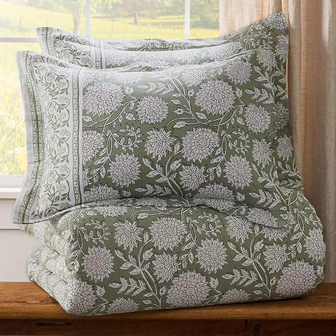 Levtex Home Adare Sage Reversible King Duvet Cover Set (106x94in) with 2 Pillow Shams (36x20in) - Floral Bedding - Sage and White - Cotton King Size Duvet Cover Set - Soft, Pre-Washed