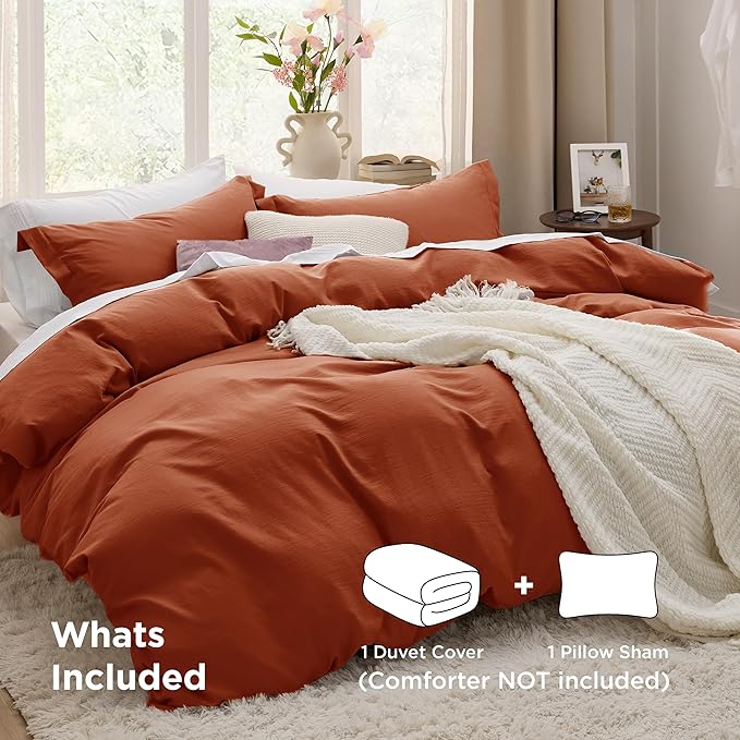 Bedsure Terracotta Duvet Cover Twin/Twin XL Size - 2 Pieces Prewashed Polyester Extra Soft Bedding Set, Includes 1 Twin Duvet Cover 68''x90'' with Zipper Closure & 1 Pillow Sham, No Comforter
