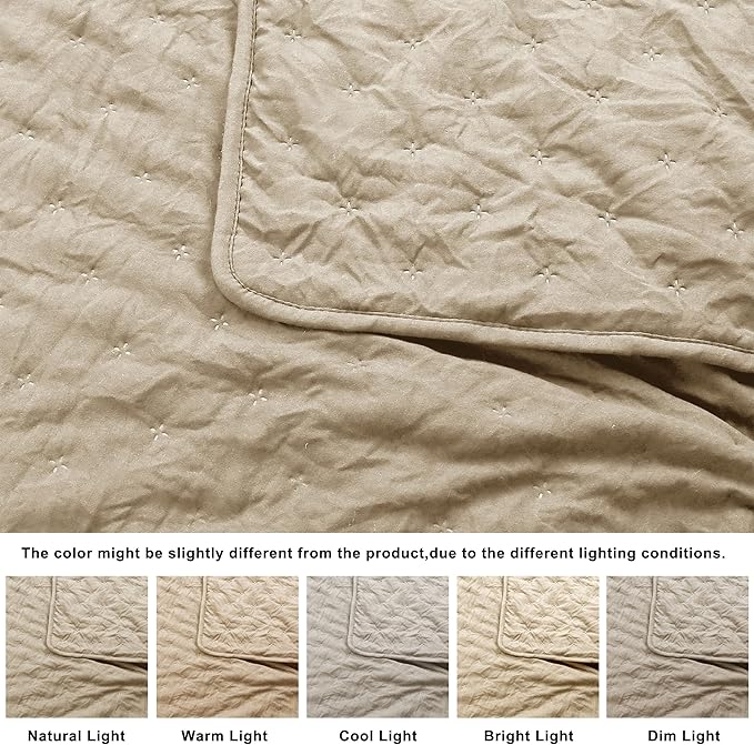 ROARINGWILD Beige Cloud Twin Size Quilt Bedding Sets with Pillow Sham, Farmhouse Lightweight Soft Bedspread Coverlet, All Season Rustic Country Thin Comforter, 2 Pieces, 68x90 inches, Tan Cream