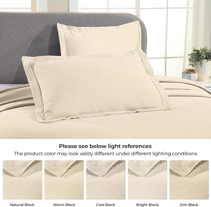 Superior 2 Piece Celtic Circles Cotton Bedspread Set, Decorative Bed Spread, Home Bed Decor, 1 Pillow Sham, Medium Weight Blanket, Matelasse Coverlet Bedding, Wedding Ring Design, Twin, Ivory