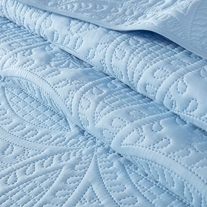 Chezmoi Collection Austin 3-Piece Oversized Bedspread Coverlet Set (Queen, Chambray Blue)