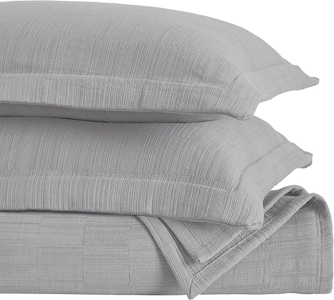Superior 3 Piece Cotton Bedspread and Sham Set, Home Bed Decor, Decorative Bed Spread, 2 Pillow Shams, Medium Weight, Matelasse Coverlet, Bedding Essentials, Zenith Collection, California King, Grey