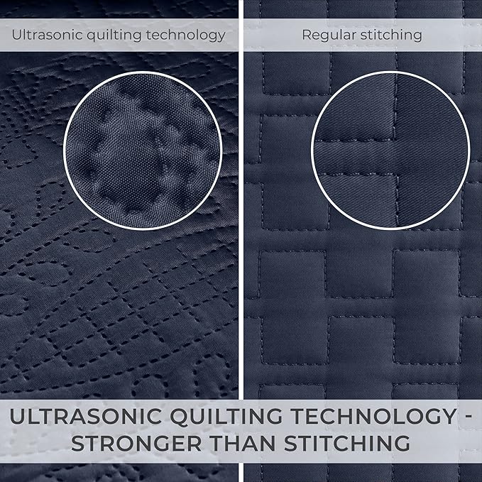 Mellanni King Bedspread Coverlet Set - Bedding Cover with Shams - Ultrasonic Quilting Technology - 3 Piece Oversized Quilt Set - Bedspreads & Coverlets (King, Navy)