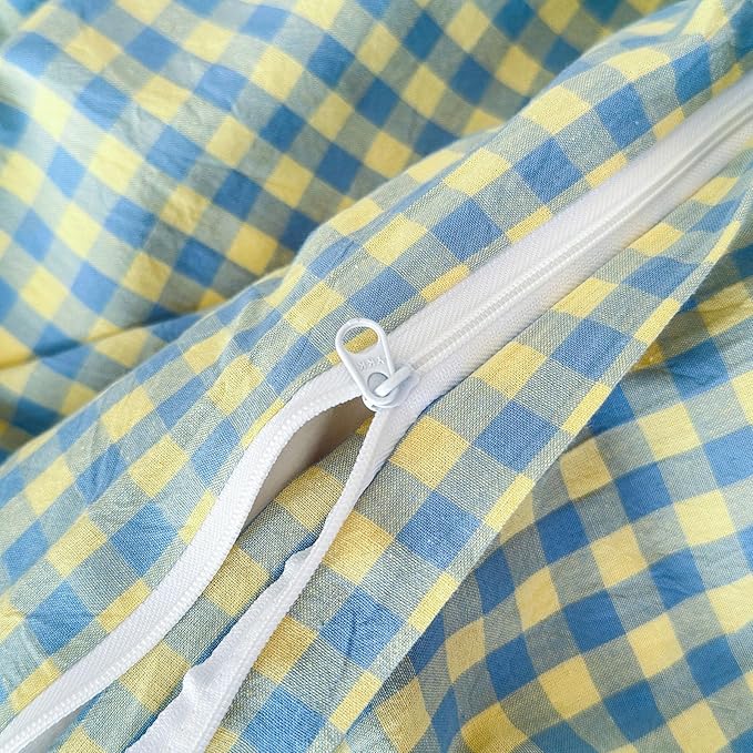 LifeTB Blue Yellow Gingham Duvet Cover Twin 100% Washed Cotton Modern Plaid Duvet Cover 3 Pieces Checkered Grid Comforter Cover with 2 Pillowcases Luxury Soft Multicolor Plaid Bedding Set Breathable