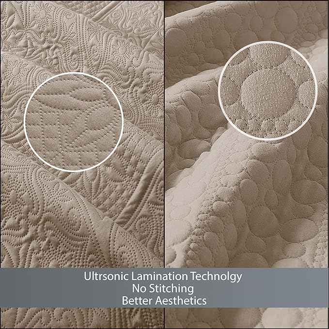 MOONLIGHT20015 10 Pack Twin Quilt Bedding Set (68" x 86") - Bulk Wholesale for Hotels, Guest Bedroom & Airbnbs - Lightweight Microfiber Reversible Floral Embossed Quilts Bedspreads (Beige)