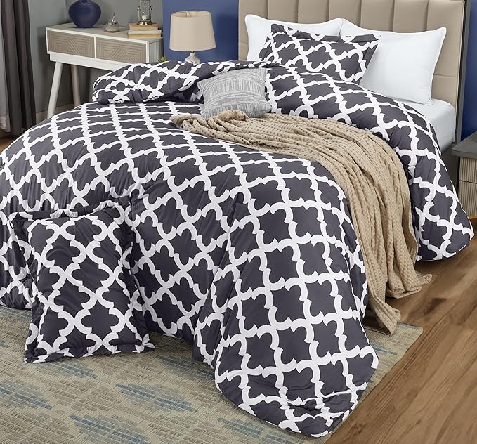 Utopia Bedding Printed Comforter Set (Queen, Grey) with 2 Pillow Shams - Luxurious Soft Brushed Microfiber - Goose Down Alternative Comforter