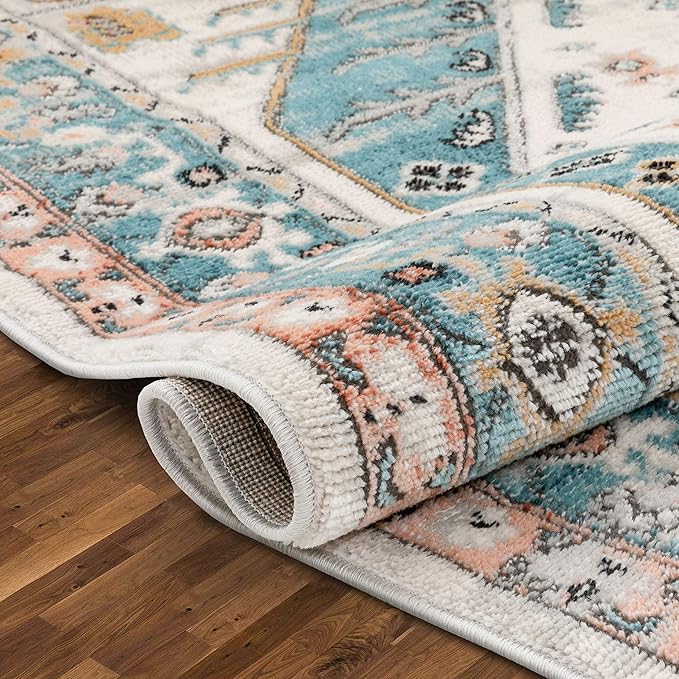 Well Woven Custom Size Runner - Choose Your Length - Jolena Blue & Ivory Vintage Medallion 27 Inch Wide x 15 Feet Long Runner (27" x 15' Runner)