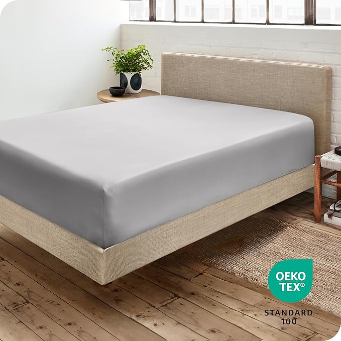 Bare Home Fitted Bottom Sheet California King Size - Premium 1800 Microfiber - Ultra-Soft Hotel Luxury - Deep Pocket - Durable and Long Lasting (California King, Light Grey)