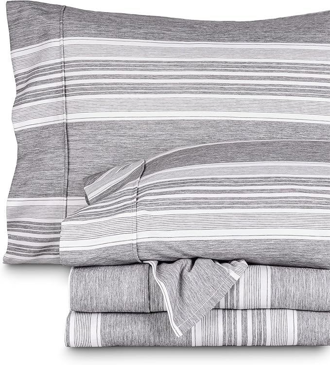 Bare Home Full XL Sheet Set - Luxury 1800 Ultra-Soft Microfiber Full Extra Long Sheets - Double Brushed - Deep Pockets - Easy Fit - 4 Piece Set (Full XL, Heathered Charcoal - Stripe)
