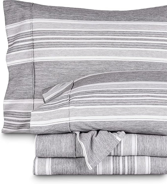 Bare Home 1800 Ultra-Soft Microfiber Double Brushed - Deep Pockets - Easy Fit - Extra Soft - 3 Piece Set - Twin, Heathered Charcoal - Stripe