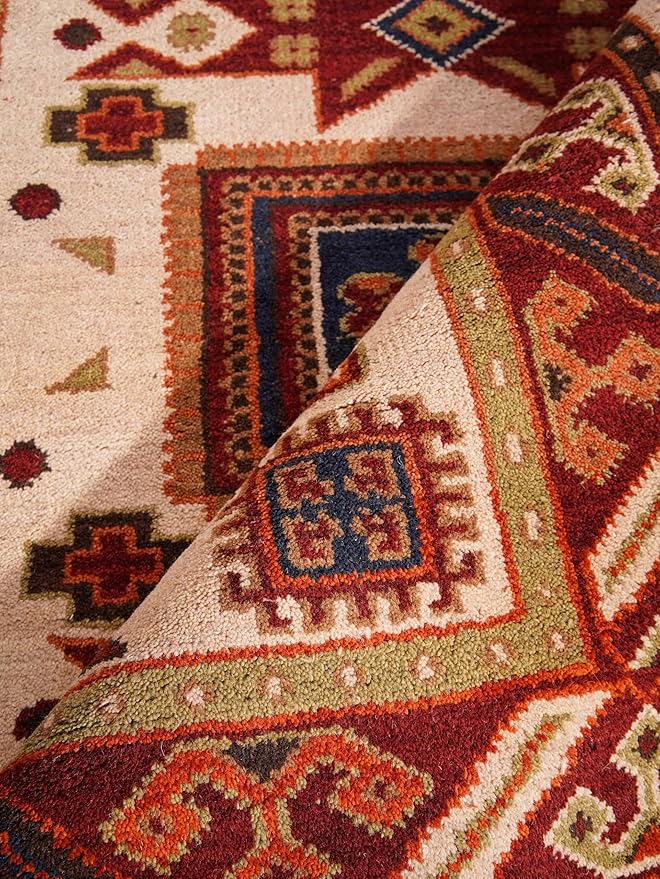 Hand Knotted Wool & Silk ECO-Friendly Oriental Area Rugs - 5'x8', Rectangle Shape, Cream Burgundy Color, Classic Oriental Traditional, Medium Pile Handmade Area Rugs (AF0102)