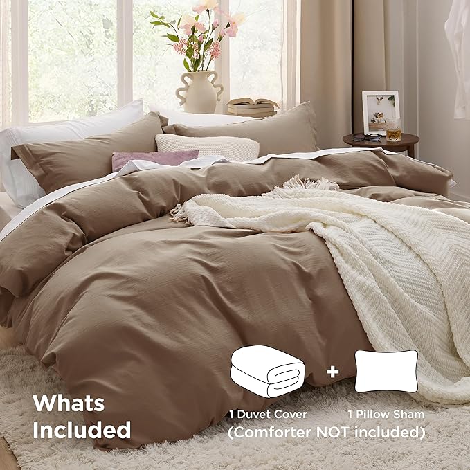 Bedsure Deep Khaki Duvet Cover Twin/Twin XL Size - 2 Pieces Prewashed Polyester Extra Soft Bedding Set, Includes 1 Twin Duvet Cover 68''x90'' with Zipper Closure & 1 Pillow Sham, No Comforter