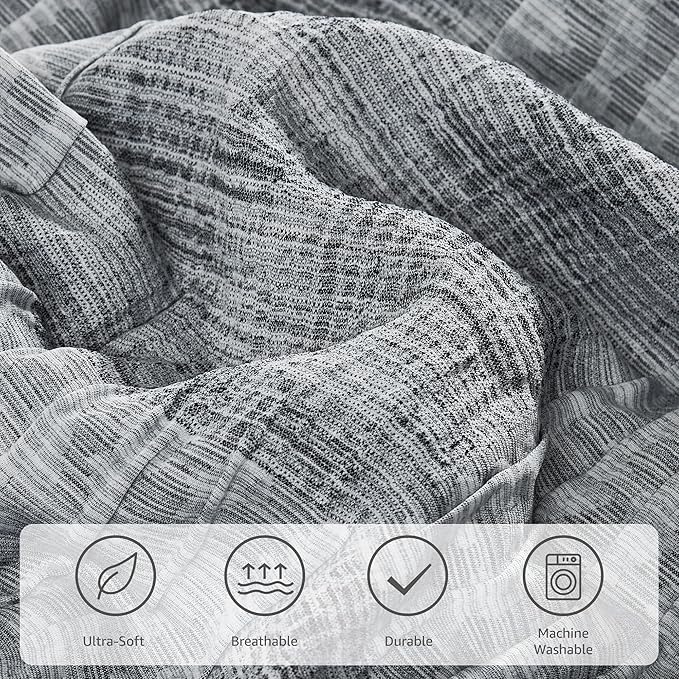 MaiRêve Charcoal Grey King Comforter Set, Textured Design Grey Crinkle Bed in A Bag King Size, 7 Pieces Bedding Set for Men Women with Comforter, Sheets, Pillowcases & Shams 102"x 90"