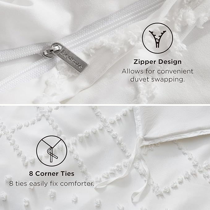 Bedsure Boho Twin Duvet Cover Size - White Breathable & Soft Boho Bedding, Machine Washable Comforter Cover for All Seasons, Includes 1 Duvet Cover 68"x90" with 1 Pillow Sham & Zipper Closure