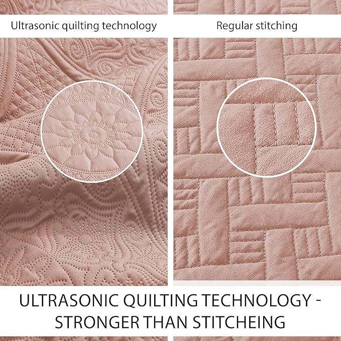 MOONLIGHT20015 Twin Quilt Bedding Set Size (66" x 86 ") + 1 Pillow Shams (20" x 26" + 2") - 2 Pcs All Season Lightweight Reversible Microfiber Coverlet Floral Embossed Quilt Bedspread (Peach)