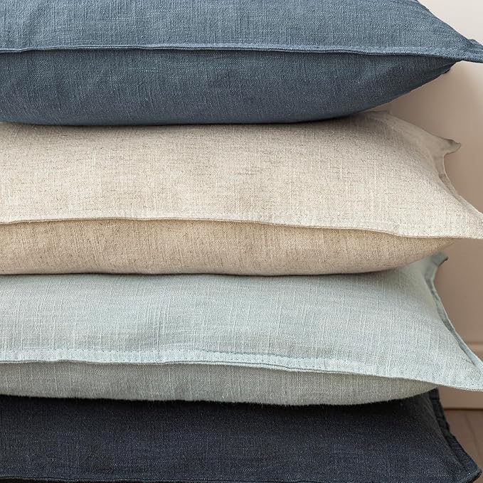 Foindtower Set of 2, Decorative Linen Soild Throw Pillow Covers Soft Accent Euro Cushion Case Boho Farmhouse Neutral Pillowcase for Couch Sofa Bedroom Living Room Home Decor 22 x 22 Inch Misty Blue