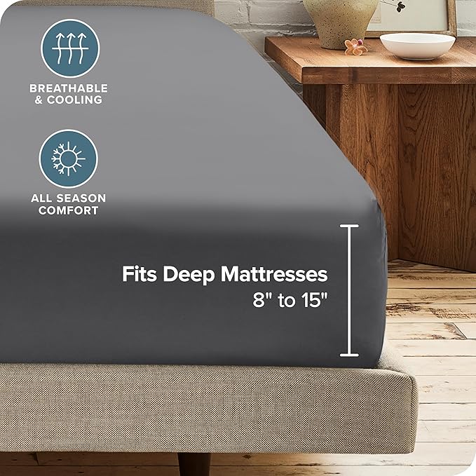 Bare Home 2-Pack Fitted Bottom Sheets Queen - Premium 1800 Ultra-Soft Wrinkle Resistant Microfiber - Deep Pocket (Queen, Grey)