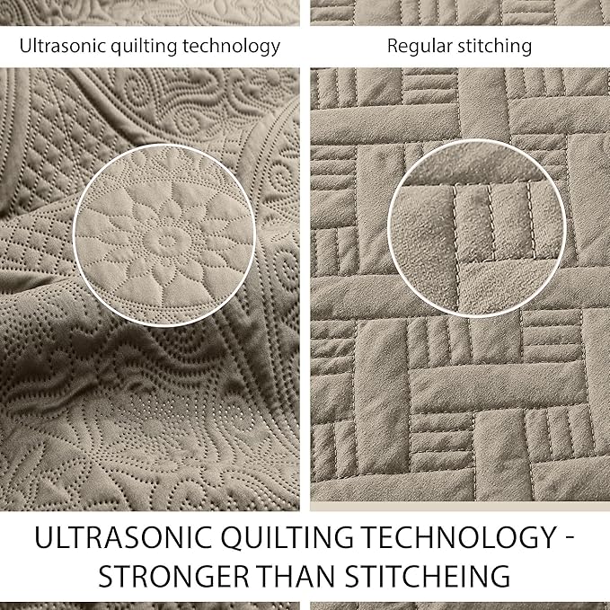 IR Imperial Rooms 8 Pack California King Quilt Bedding Set (118"x106") - Bulk Wholesale for Hotels, Guest Bedroom & Airbnbs - Microfiber Reversible Floral Embossed Quilts Bedspreads (Beige)