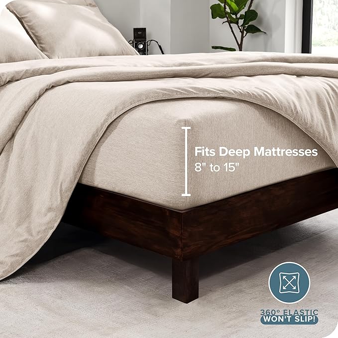 Bare Home Bed-in-A-Bag 7 Piece Comforter & Sheet Set - Queen - Goose Down Alternative - Ultra-Soft 1800 Premium Bedding Set - Cationic (Queen, Heathered Pebble)
