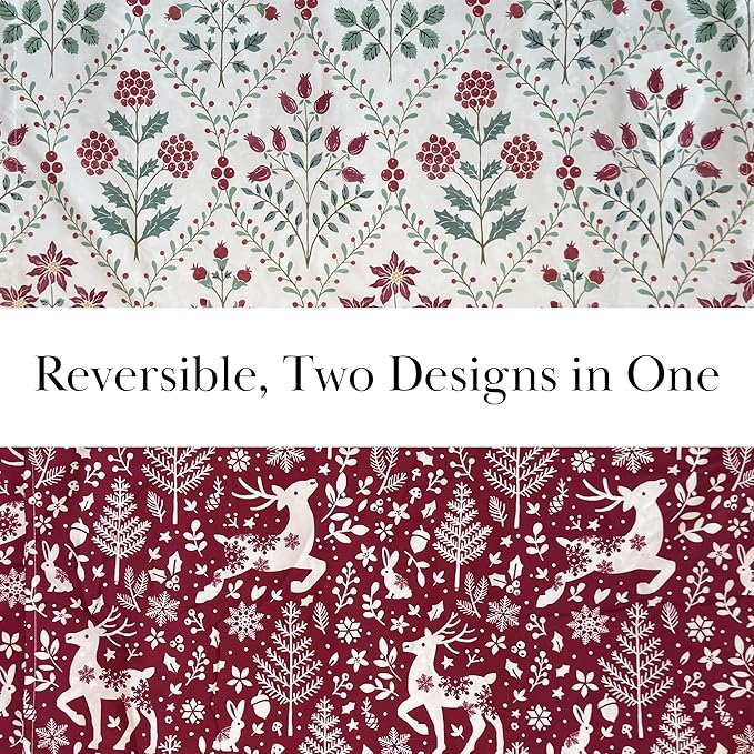 Southshore Fine Living, Inc. Christmas Bedding, Twin Quilt Set with Pillow Sham, Reversible Christmas Quilt with Holly, Snowflakes, Reindeer, 2-Sided Coverlet, Twin/Twin XL - Vintage Red & Cream