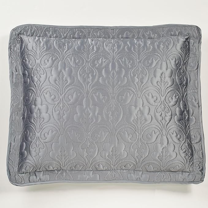 Cambridge Classic Luxury Bedding | Neutral Warm Gray Solid Color Polyester Satin | Elaborate Damask Quilting | 2 Piece Bed Set Includes Twin Bedspread and Standard Pillow Sham | Also Fits Twin XL Beds