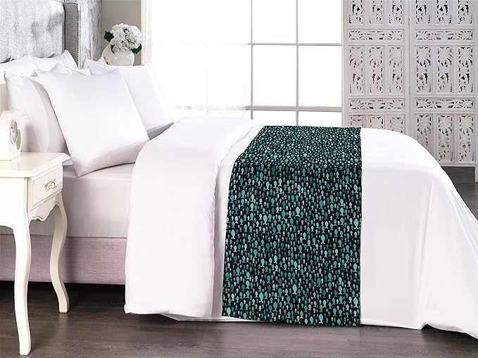Lunarable Fish Bed Runner, Underwater Animals Swimming Silhouette Marine Life Sea Ocean, Decorative Accent Bedding Scarf for Hotels Homes and Guestrooms, Queen, Teal Black