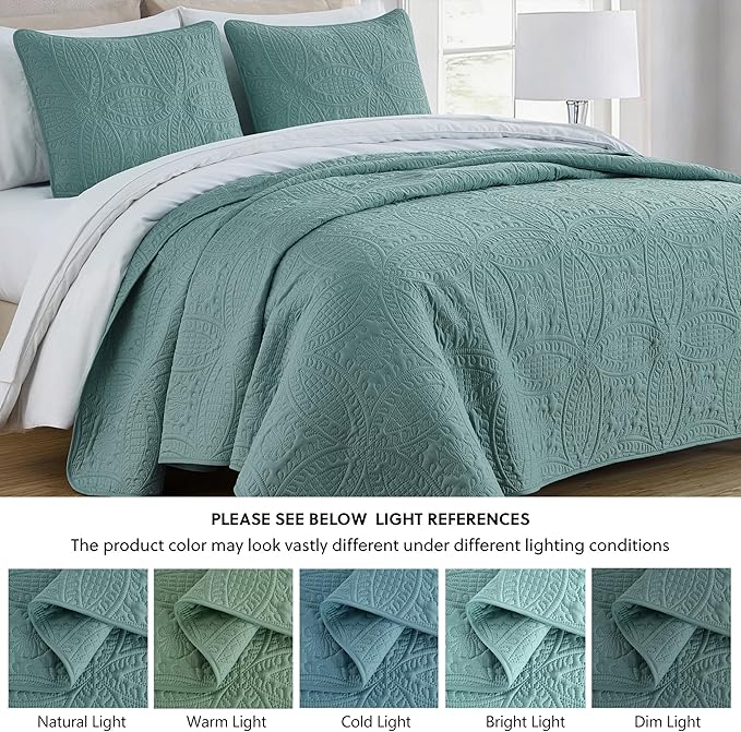 Chezmoi Collection Austin 3-Piece Oversized Bedspread Coverlet Set (Queen, Spa Blue)