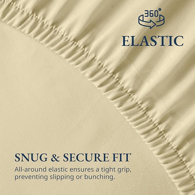 LANE LINEN Fitted Sheet King Size, 100% Organic Cotton, 3-Piece Set (1 Fitted Sheet,2 Pillowcases), Percale Weave, Ultra Soft, Breathable,Fits Mattress Upto 15" Deep - Vanilla (No Flat Sheet)