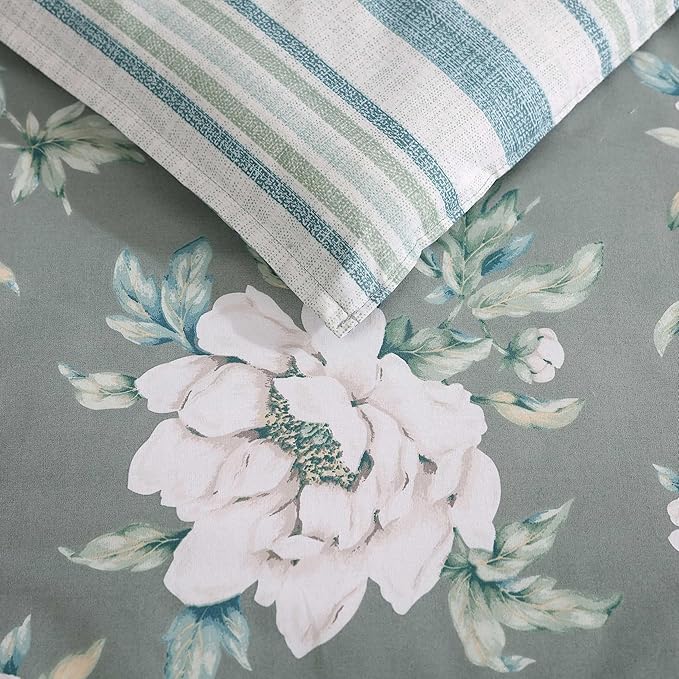 Laura Ashley - Twin Comforter Set, Premium Cotton Bedding with Matching Sham, Includes Bonus Decorative Pillow Covers, Floral Home Decor, Oeko-Tex Certified (Wisley Floral Green, Twin)