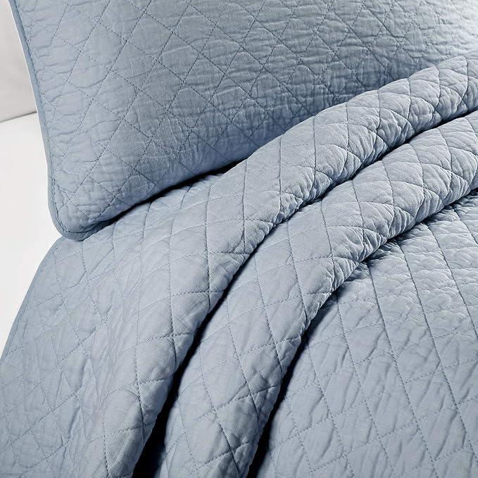 Lush Decor Ava Quilt Diamond Pattern Solid 3 Piece Oversized Bedding Blanket Bedspread Set - King - Blue
